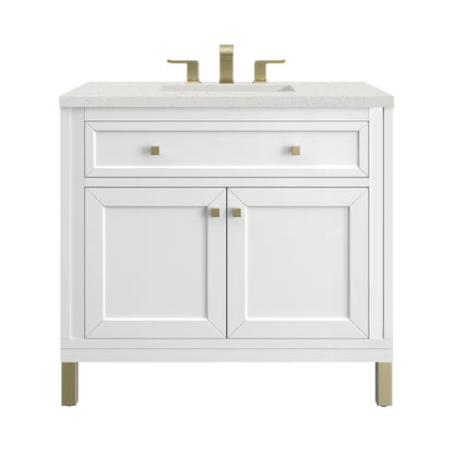 Renovate for Less Atlanta Chicago 36" Single Vanity, Glossy White, w/ 3 CM Lime Delight Silestone® Top