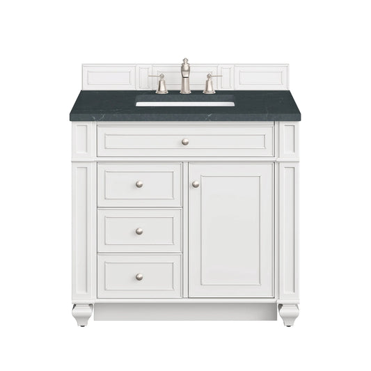 Bristol 36" Single Vanity, Bright White w/ 3 CM Charcoal Soapstone Silestone Top