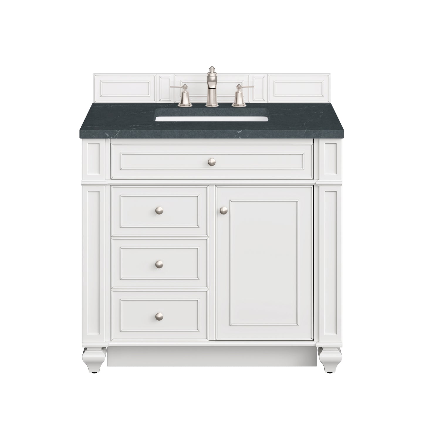 Renovate for Less Atlanta Bristol 36" Single Vanity, Bright White w/ 3 CM Charcoal Soapstone Silestone Top