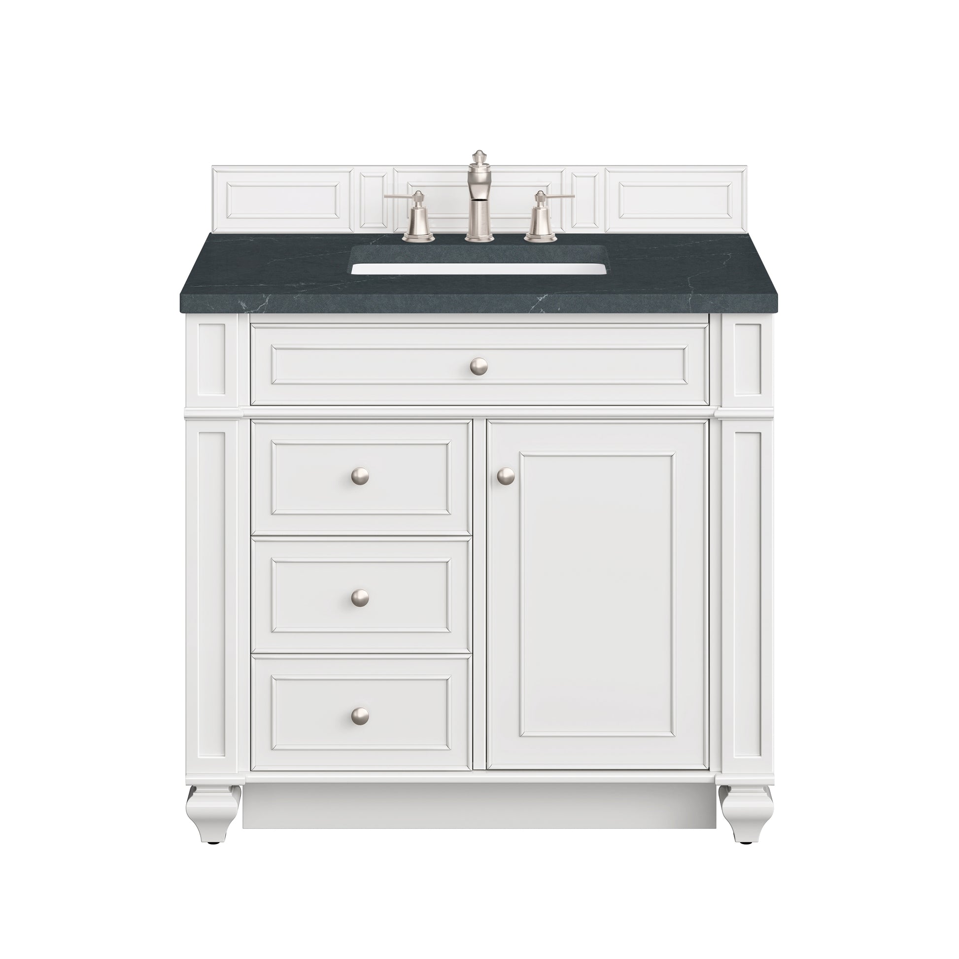Renovate for Less Atlanta Bristol 36" Single Vanity, Bright White w/ 3 CM Charcoal Soapstone Silestone Top