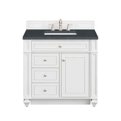Renovate for Less Atlanta Bristol 36" Single Vanity, Bright White w/ 3 CM Charcoal Soapstone Silestone Top