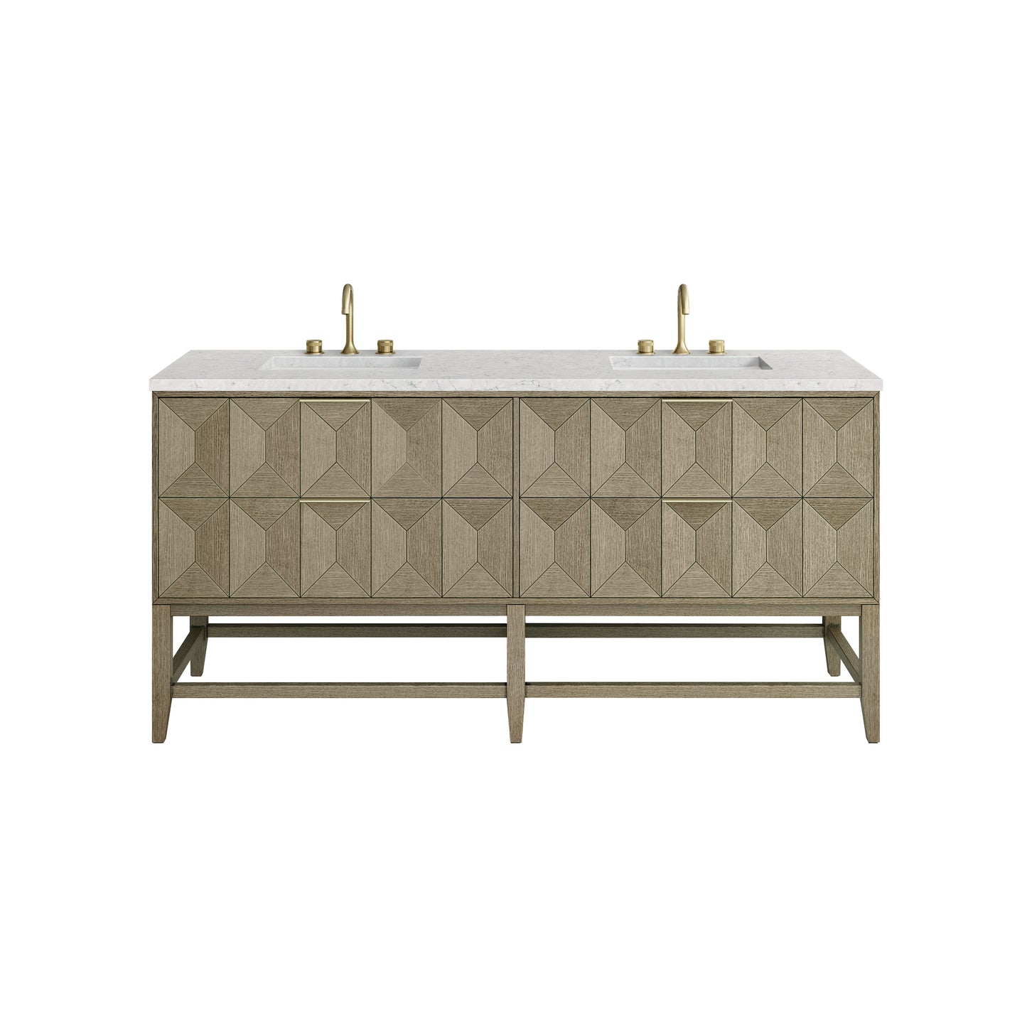 Renovate for Less Atlanta Emmeline 72" Double Vanity, Pebble Oak w/ 3 CM Eternal Jasmine Pearl Top