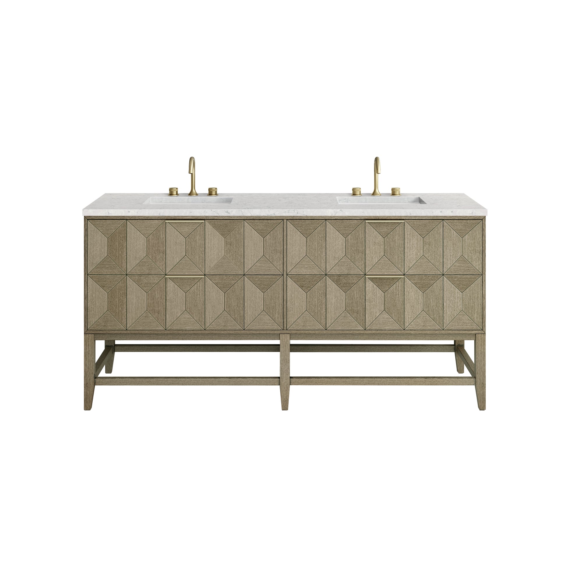 Renovate for Less Atlanta Emmeline 72" Double Vanity, Pebble Oak w/ 3 CM Eternal Jasmine Pearl Top