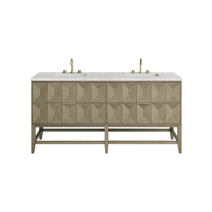 Renovate for Less Atlanta Emmeline 72" Double Vanity, Pebble Oak w/ 3 CM Eternal Jasmine Pearl Top