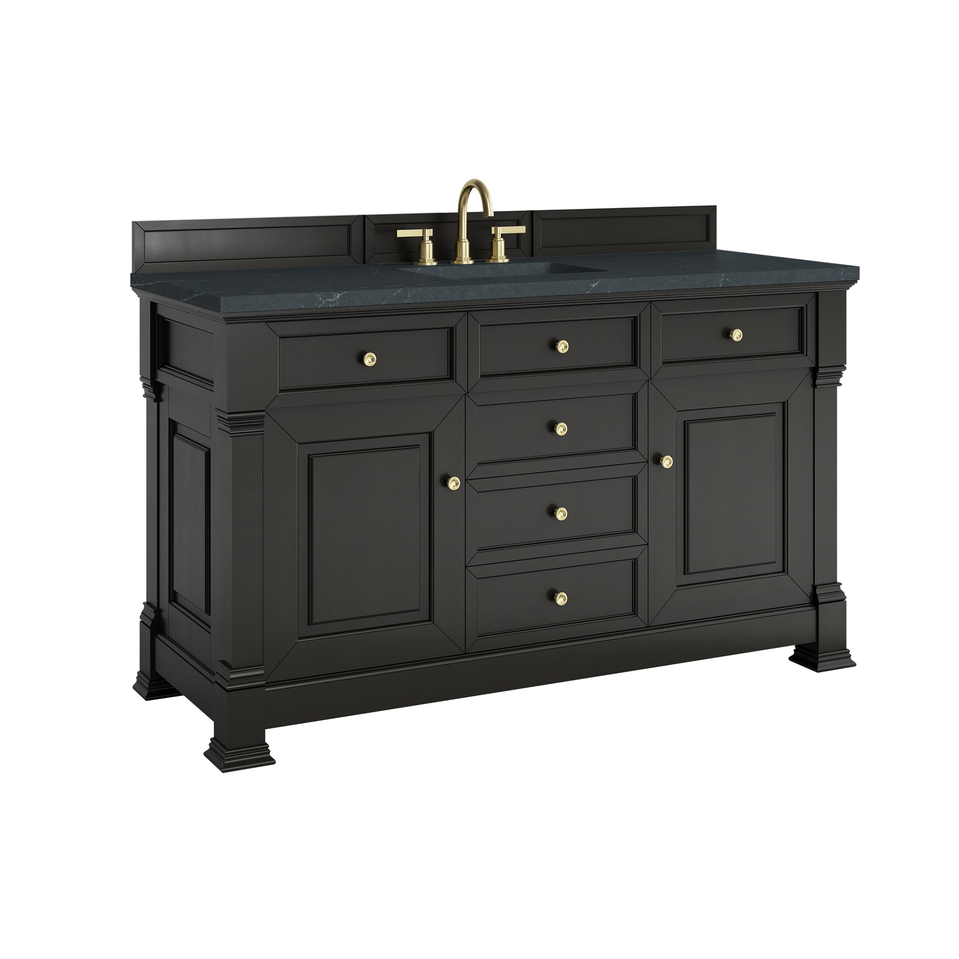 Renovate for Less Atlanta Brookfield 60" Single Vanity, Black Onyx w/3 CM Charcoal Soapstone Silestone Top