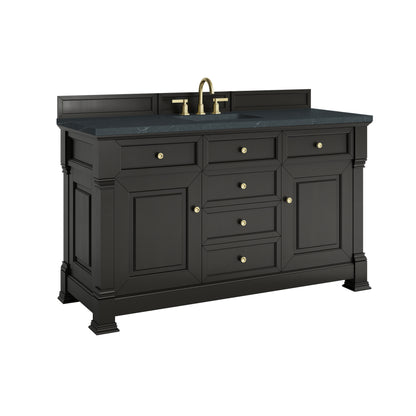 Renovate for Less Atlanta Brookfield 60" Single Vanity, Black Onyx w/3 CM Charcoal Soapstone Silestone Top