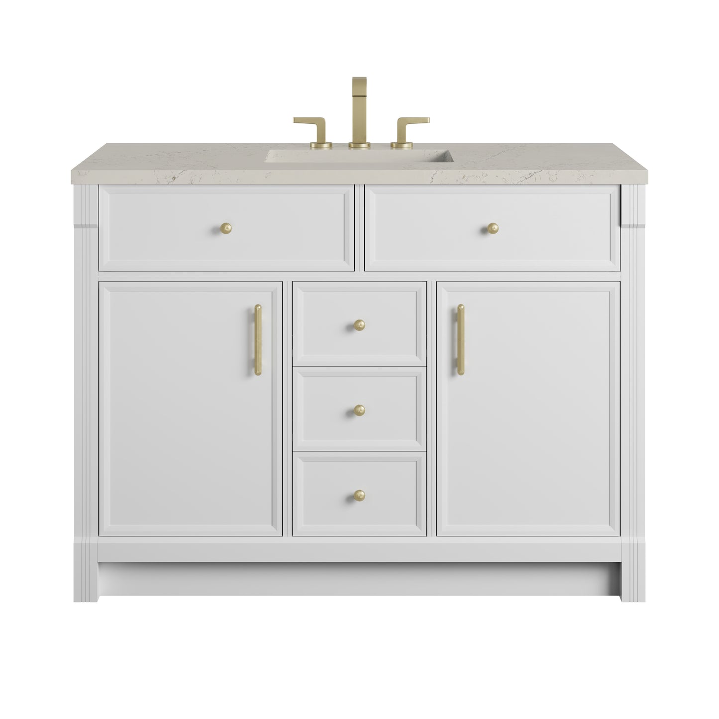 Renovate for Less Atlanta Bellshire 48" Single Vanity, Bright White w/ 3 CM Siberian Silestone Top w/FreePower Wireless Charger