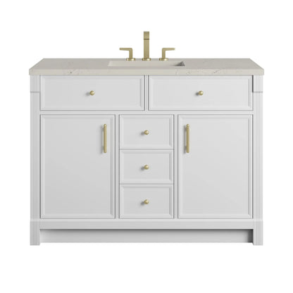 Bellshire 48" Single Vanity, Bright White w/ 3 CM Siberian Silestone Top w/FreePower Wireless Charger