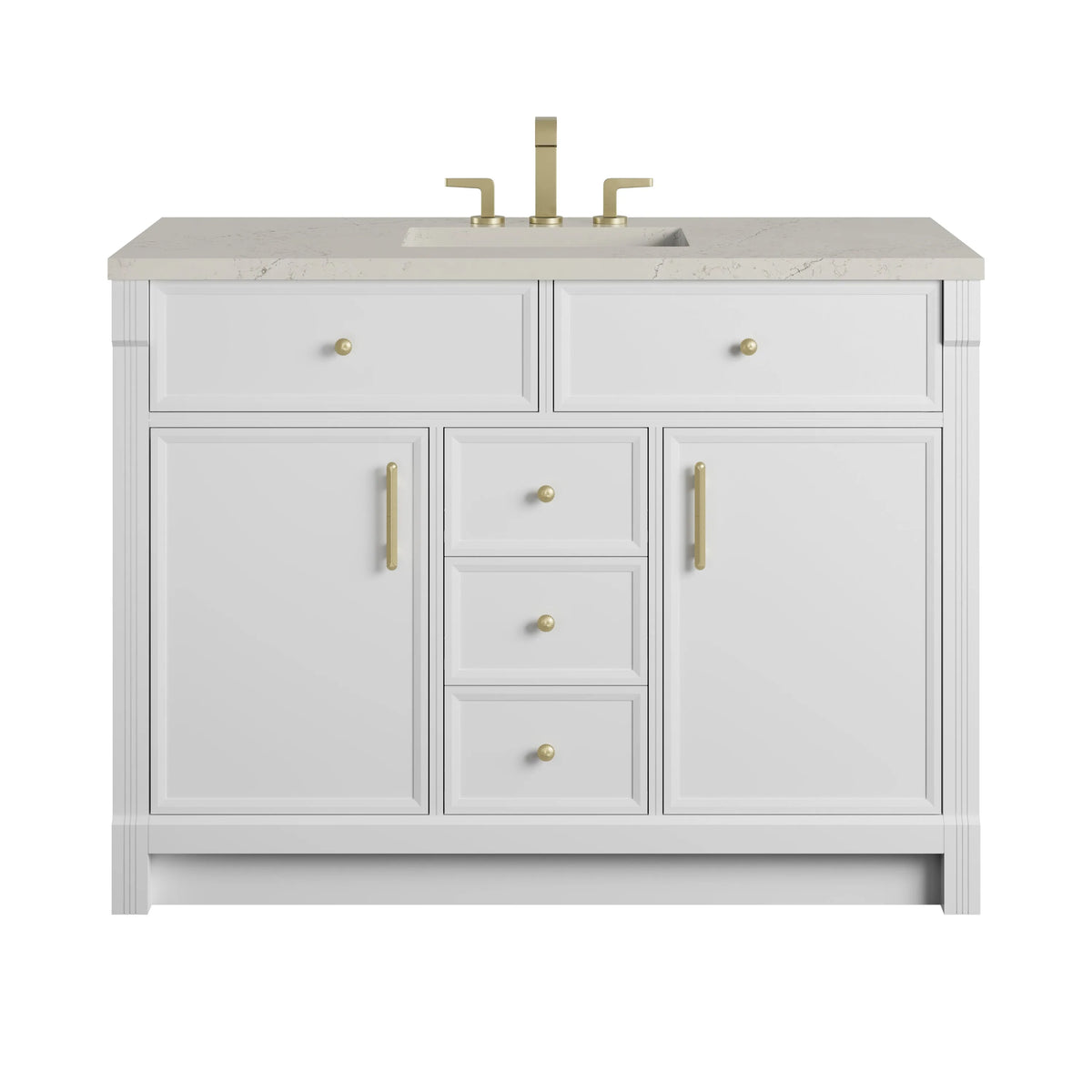 Bellshire 48" Single Vanity, Bright White w/ 3 CM Siberian Silestone Top