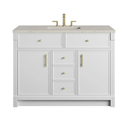 Bellshire 48" Single Vanity, Bright White w/ 3 CM Siberian Silestone Top
