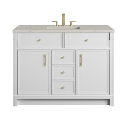 Renovate for Less Atlanta Bellshire 48" Single Vanity, Bright White w/ 3 CM Siberian Silestone Top
