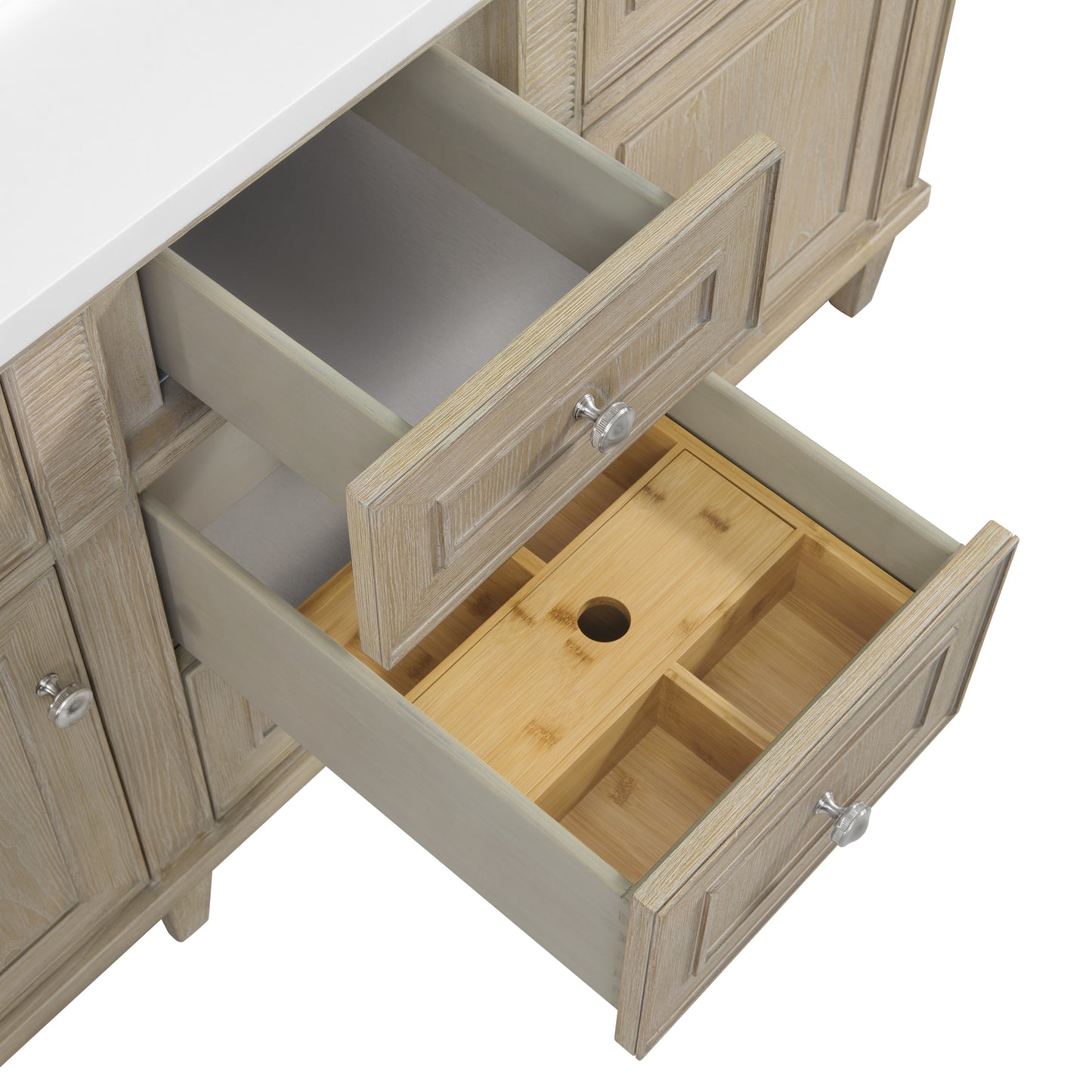 Renovate for Less Atlanta Lorelai 60" Double Vanity, Whitewashed Oak, w/ 3 CM Phantome Eclos Top