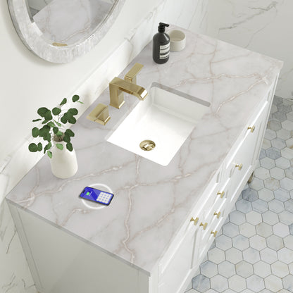 Renovate for Less Atlanta Chicago 48" Single Vanity, Glossy White, w/ 3 CM Victorian Silver Silestone® Top w/FreePower Wireless Charger