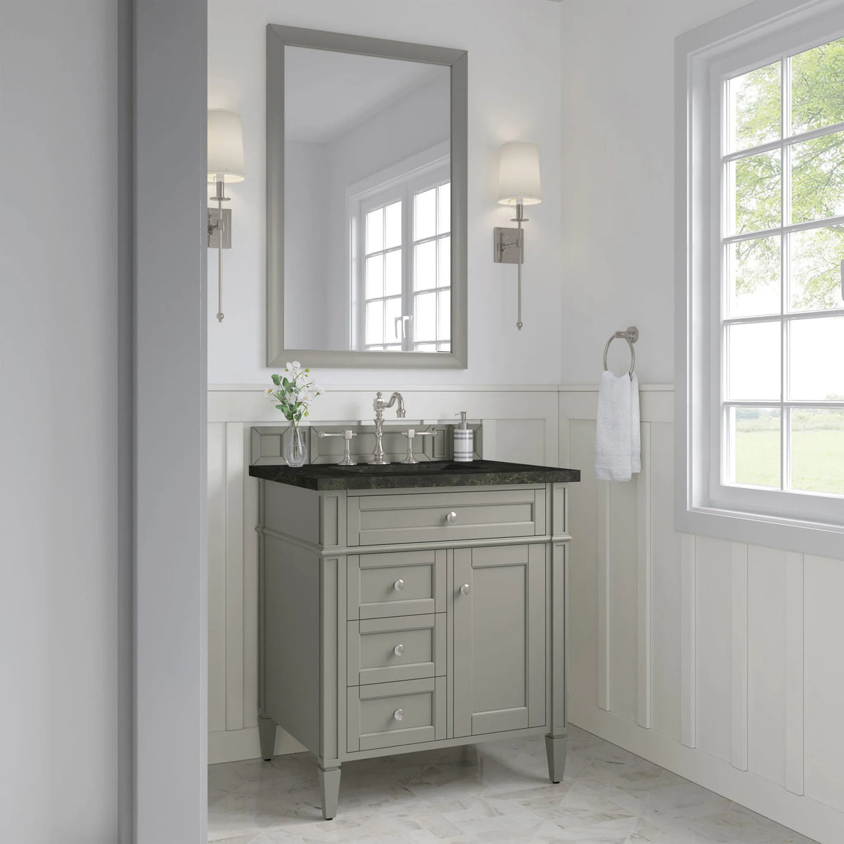 Brittany 30" Single Vanity, Urban Gray, w/ 3 CM Phantome Eclos Top