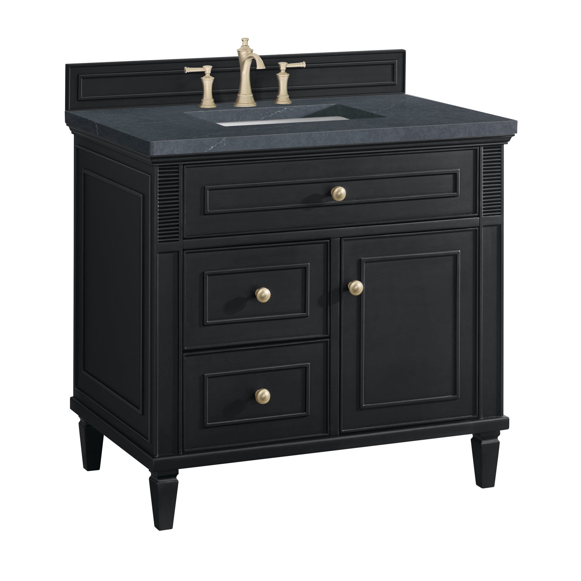 Renovate for Less Atlanta Lorelai 36" Single Vanity, Black Onyx w/ 3 CM Charcoal Soapstone Silestone Top