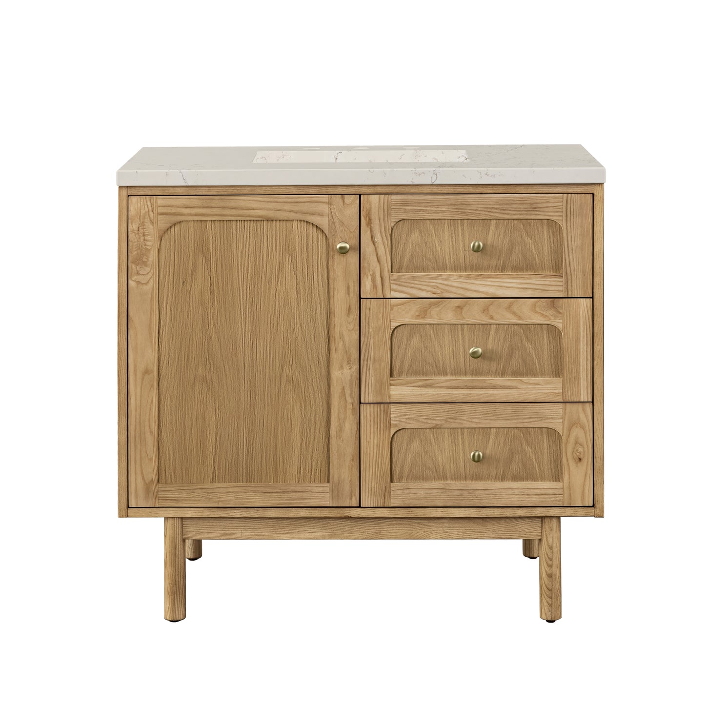 Renovate for Less Atlanta Laurent 36" Single Vanity, Light Natural Oak, w/ 3 CM Siberian Silestone Top