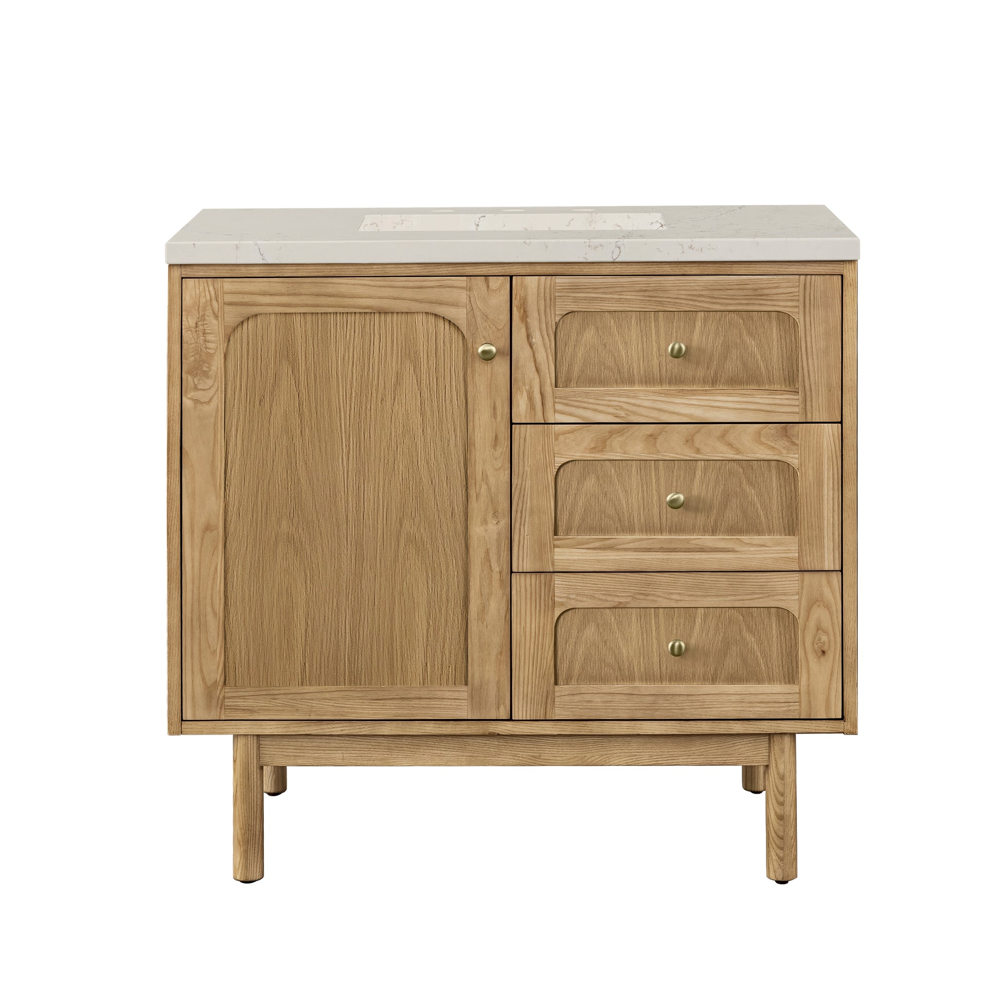 Renovate for Less Atlanta Laurent 36" Single Vanity, Light Natural Oak, w/ 3 CM Siberian Silestone Top