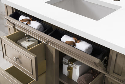 Renovate for Less Atlanta Bristol 36" Single Vanity, Whitewashed Walnut w/ 3 CM White Zeus Silestone Top