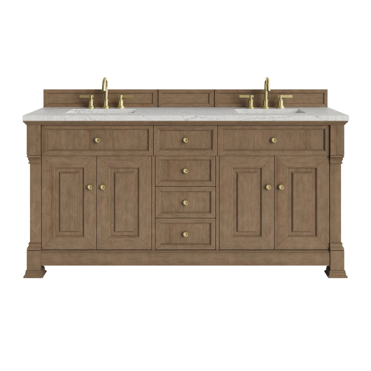 Brookfield 72" Double Vanity, Pecan w/ 3 CM Eternal Jasmine Pearl Silestone Top