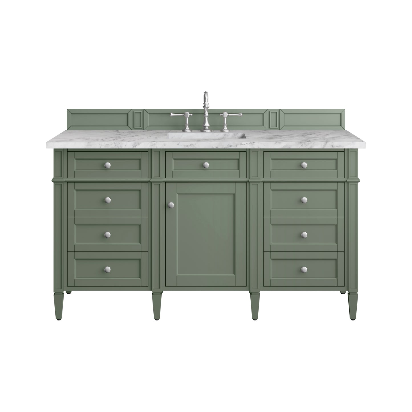 Renovate for Less Atlanta Brittany 60" Single Vanity, Smokey Celadon w/ 3 CM Carrara Marble Top