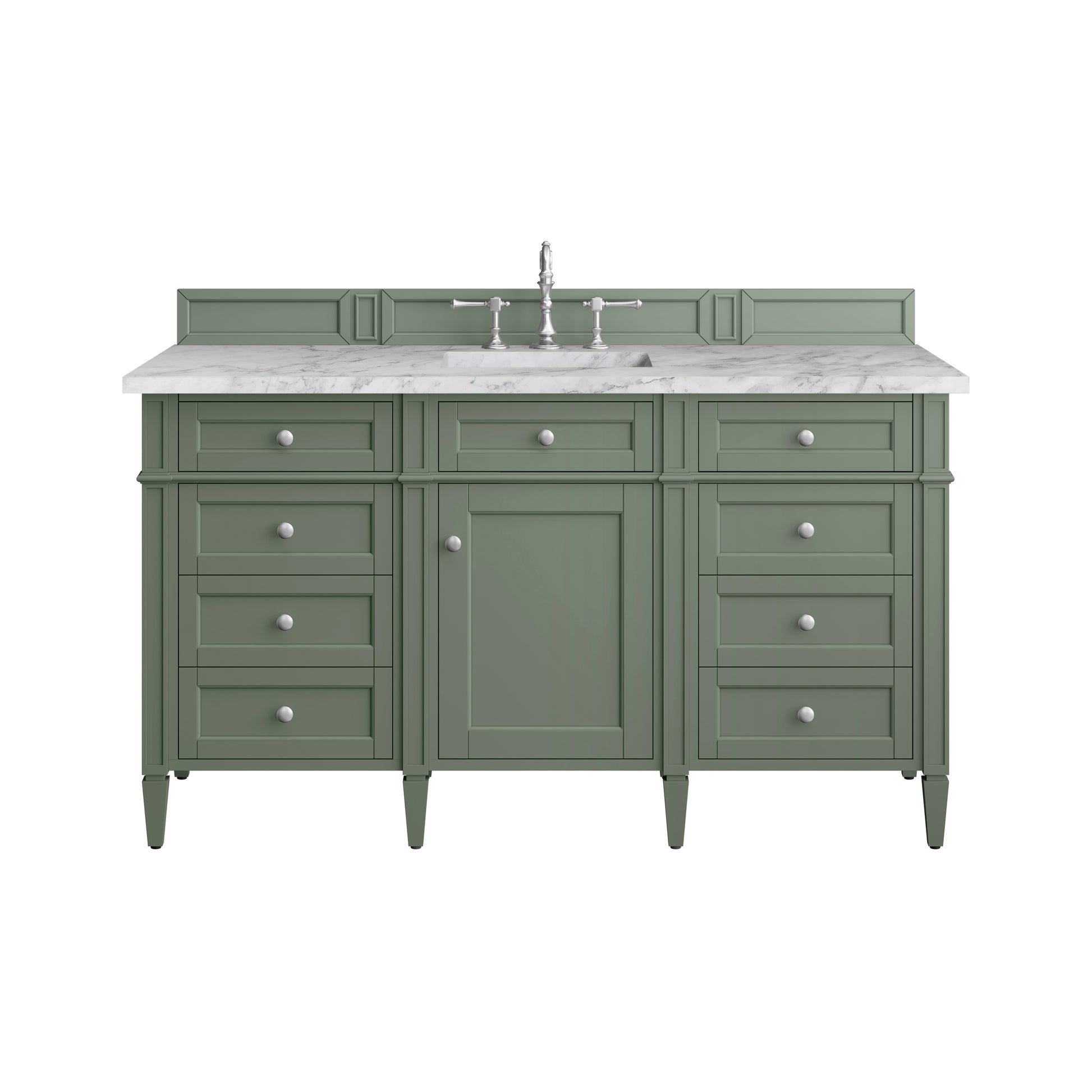 Renovate for Less Atlanta Brittany 60" Single Vanity, Smokey Celadon w/ 3 CM Carrara Marble Top