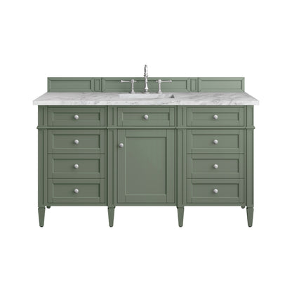 Renovate for Less Atlanta Brittany 60" Single Vanity, Smokey Celadon w/ 3 CM Carrara Marble Top