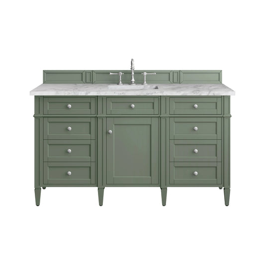 Brittany 60" Single Vanity, Smokey Celadon w/ 3 CM Carrara Marble Top