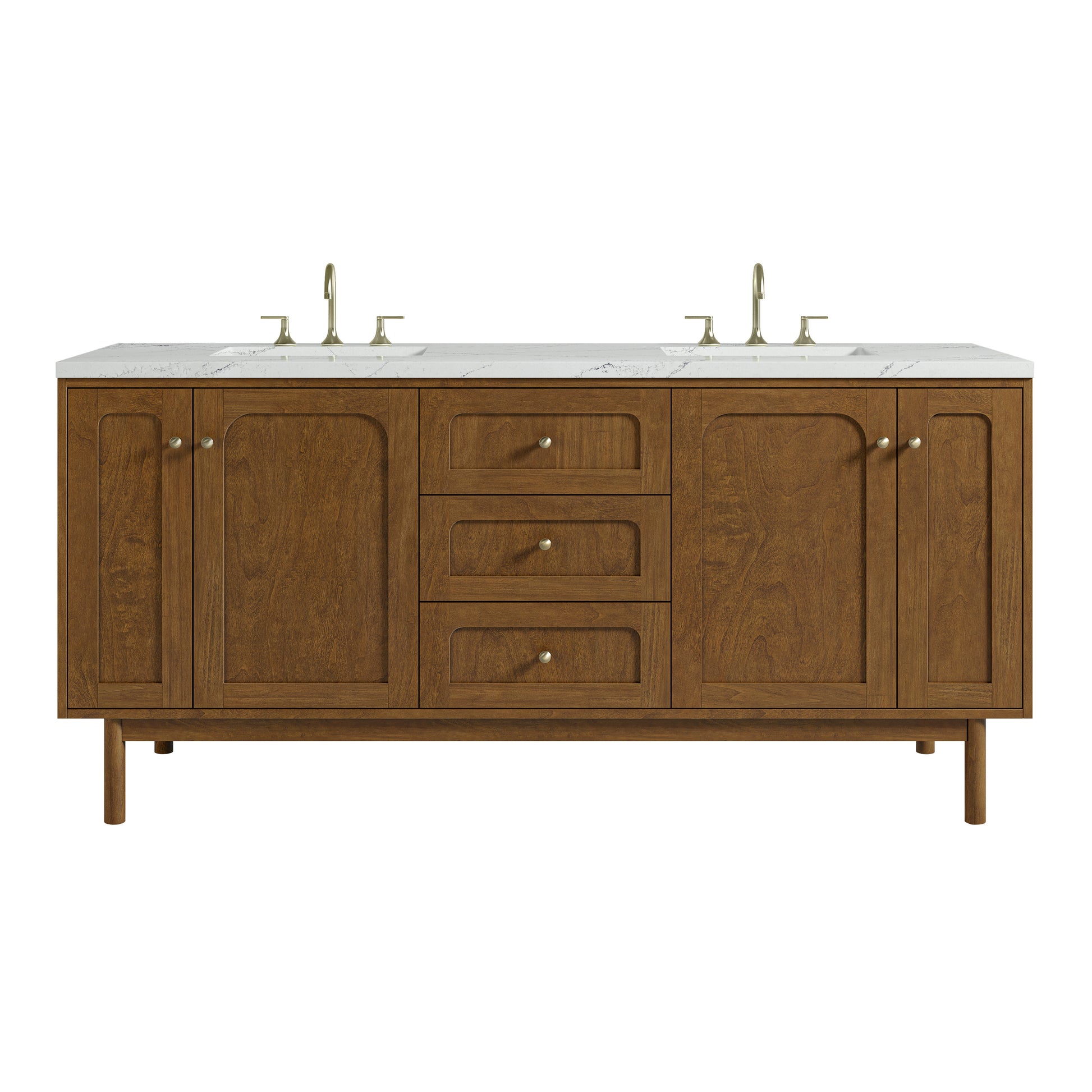 Renovate for Less Atlanta Laurent 72" Double Vanity, Honey Oak w/ 3 CM Ethereal Noctis Silestone Top w/FreePower Wireless Charger