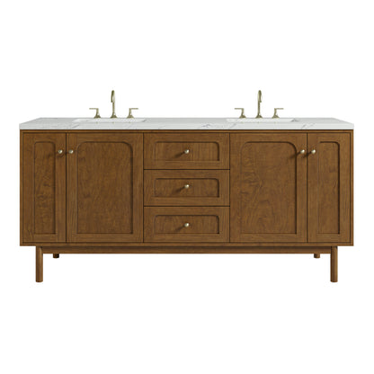Renovate for Less Atlanta Laurent 72" Double Vanity, Honey Oak w/ 3 CM Ethereal Noctis Silestone Top w/FreePower Wireless Charger