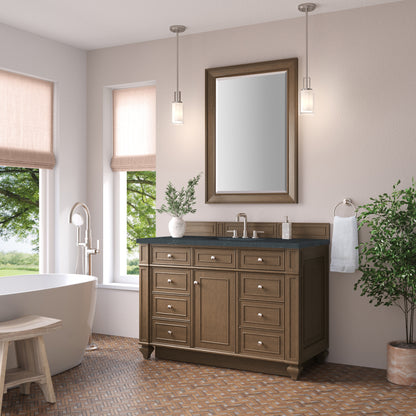 Renovate for Less Atlanta Bristol 48" Single Vanity, Saddle Brown w/ 3 CM Charcoal Soapstone Silestone Top