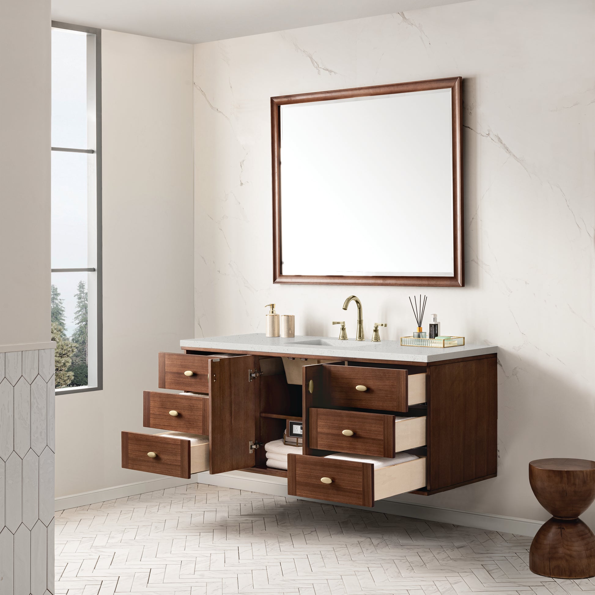 Renovate for Less Atlanta Amberly 60" Single Vanity, Mid-Century Walnut w/ 3 CM Lime Delight Top