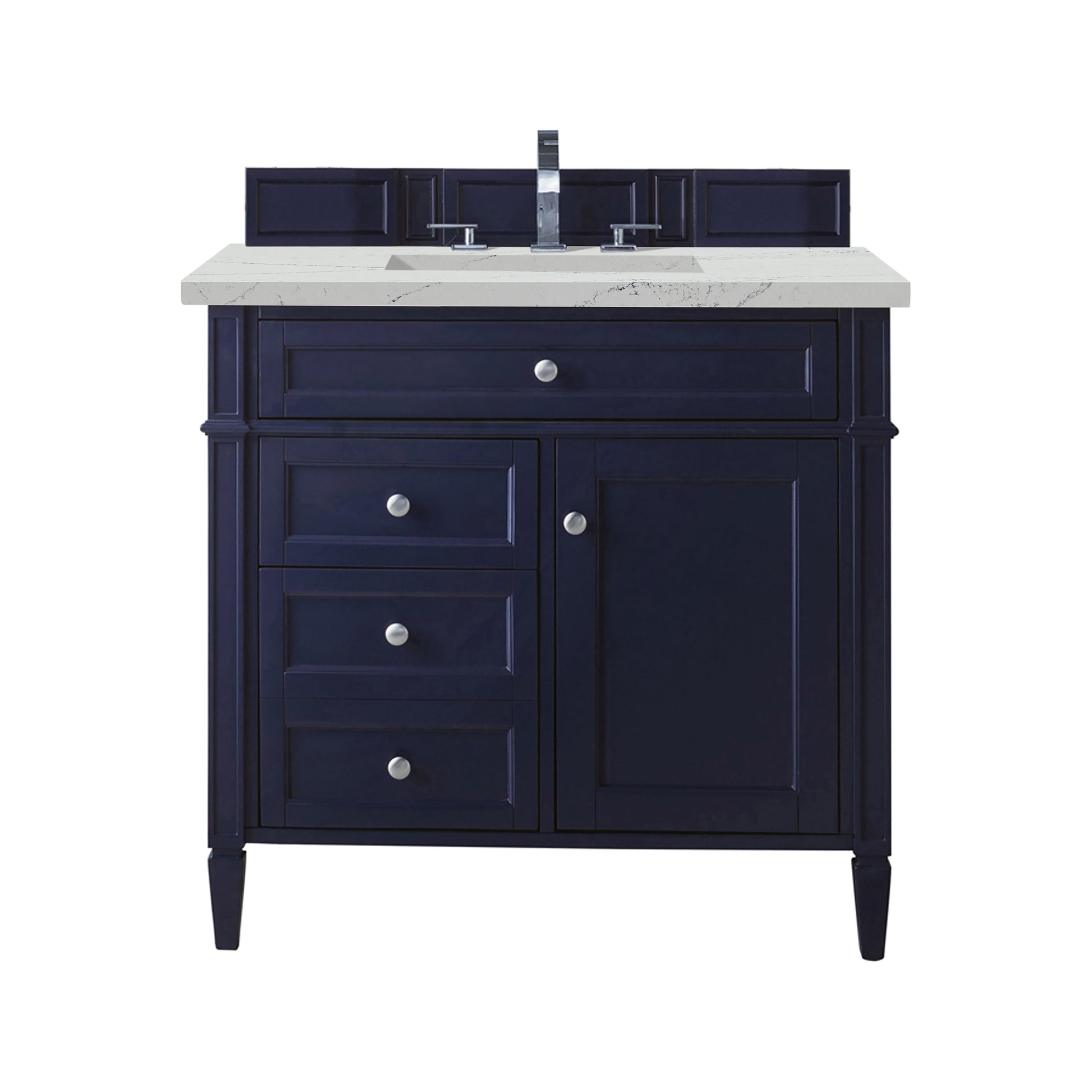 Renovate for Less Atlanta Brittany 36" Single Vanity, Victory Blue w/ 3 CM Ethereal Noctis Silestone Top