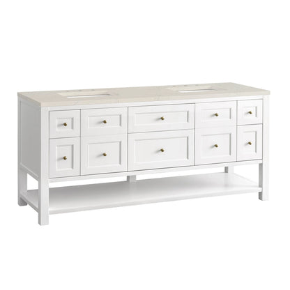 Breckenridge 72" Double Vanity, Bright White, w/ 3 CM Siberian Silestone Top