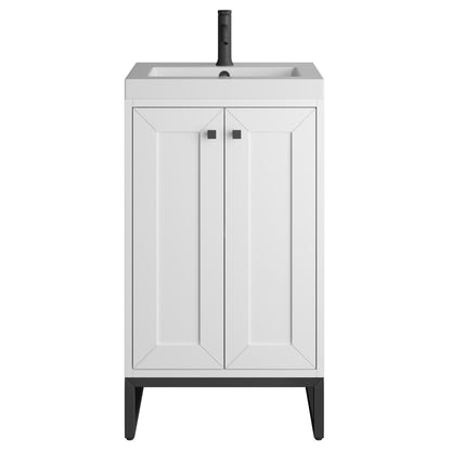 Renovate for Less Atlanta Chianti 20" Single Vanity, Glossy White, Matte Black, w/ White Glossy Composite Stone Top