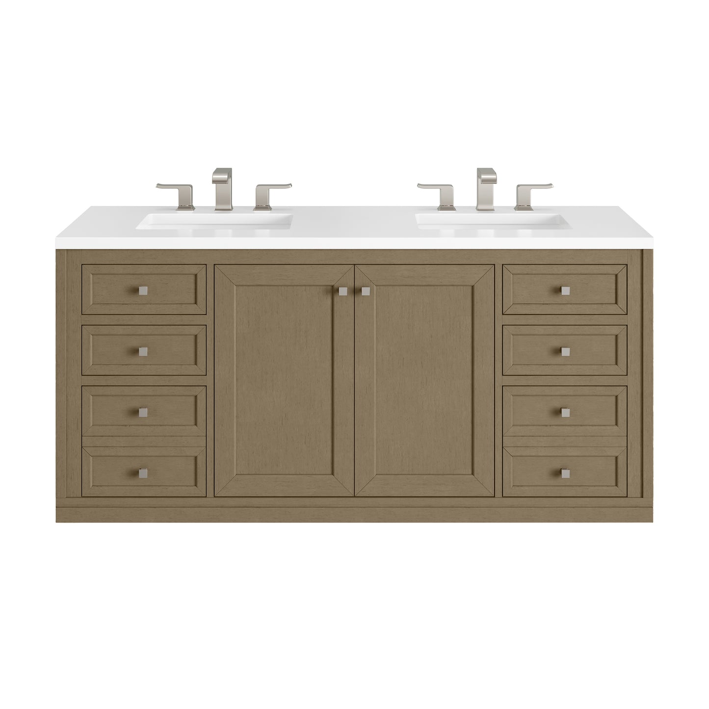 Renovate for Less Atlanta Chicago 60" Double Vanity, Walnut Whisper, w/ 3 CM White Zeus Silestone® Top