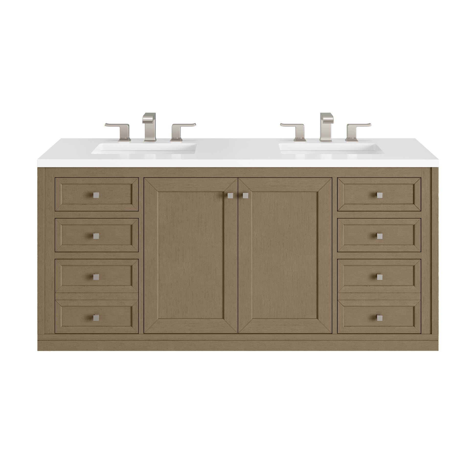 Renovate for Less Atlanta Chicago 60" Double Vanity, Walnut Whisper, w/ 3 CM White Zeus Silestone® Top