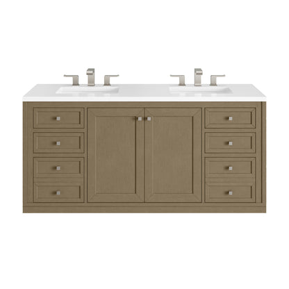 Renovate for Less Atlanta Chicago 60" Double Vanity, Walnut Whisper, w/ 3 CM White Zeus Silestone® Top