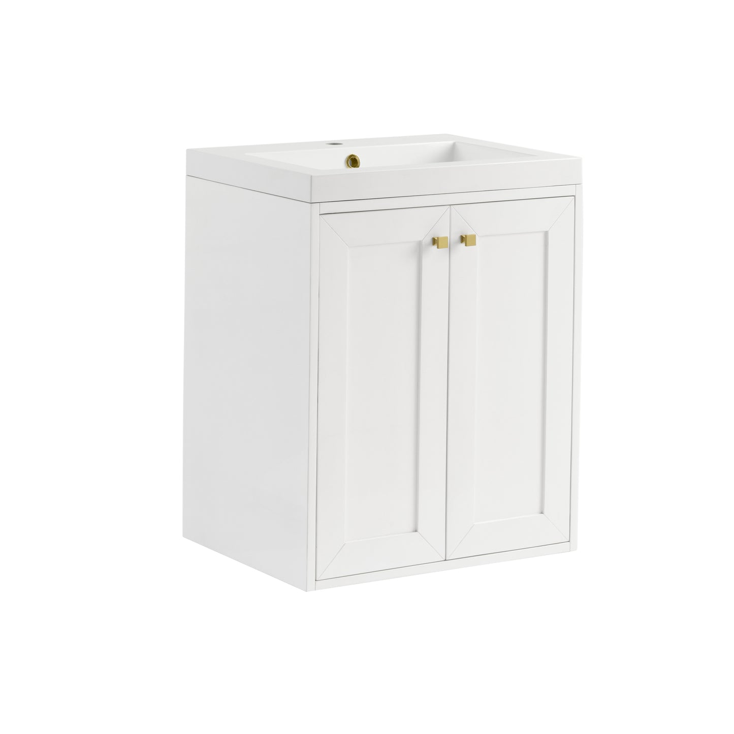 Renovate for Less Atlanta Chianti 24" Single Vanity, Glossy White, Champagne Brass, w/ White Glossy Composite Stone Top