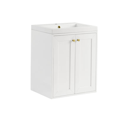 Renovate for Less Atlanta Chianti 24" Single Vanity, Glossy White, Champagne Brass, w/ White Glossy Composite Stone Top