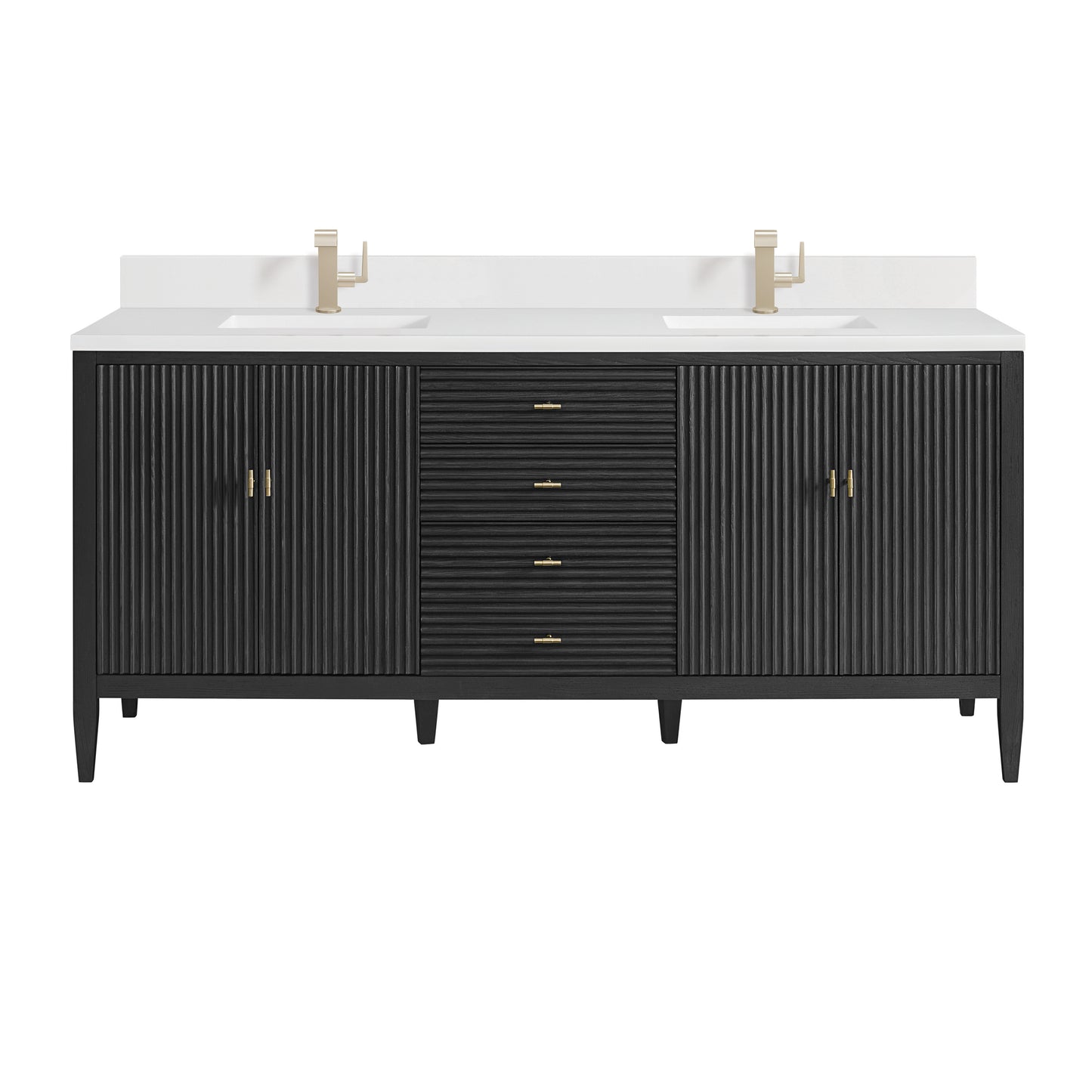 Renovate for Less Atlanta Myrrin 72" Vanity, Carbon Oak w/ Single Hole 3 CM White Zeus Silestone Top & Backsplash