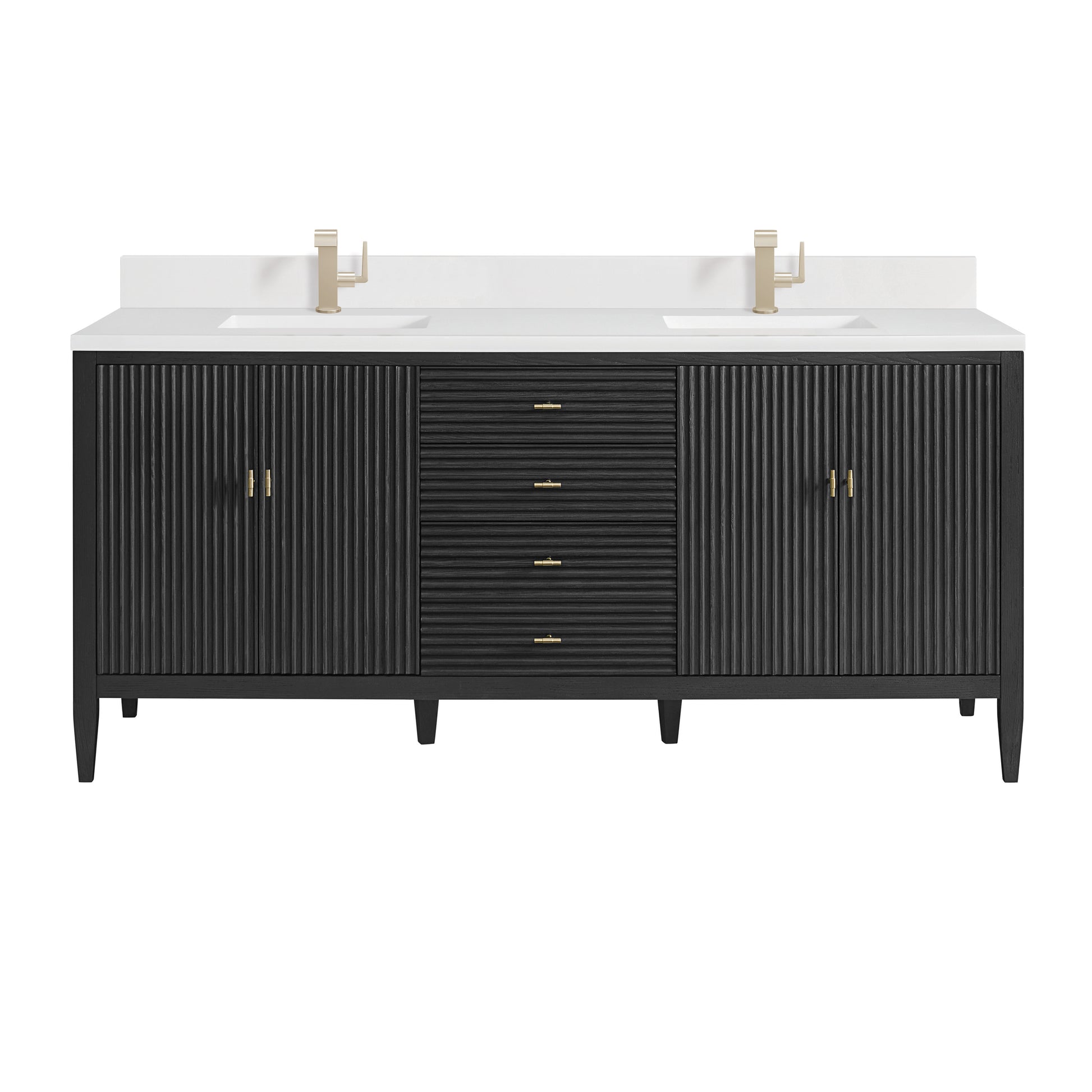 Renovate for Less Atlanta Myrrin 72" Vanity, Carbon Oak w/ Single Hole 3 CM White Zeus Silestone Top & Backsplash