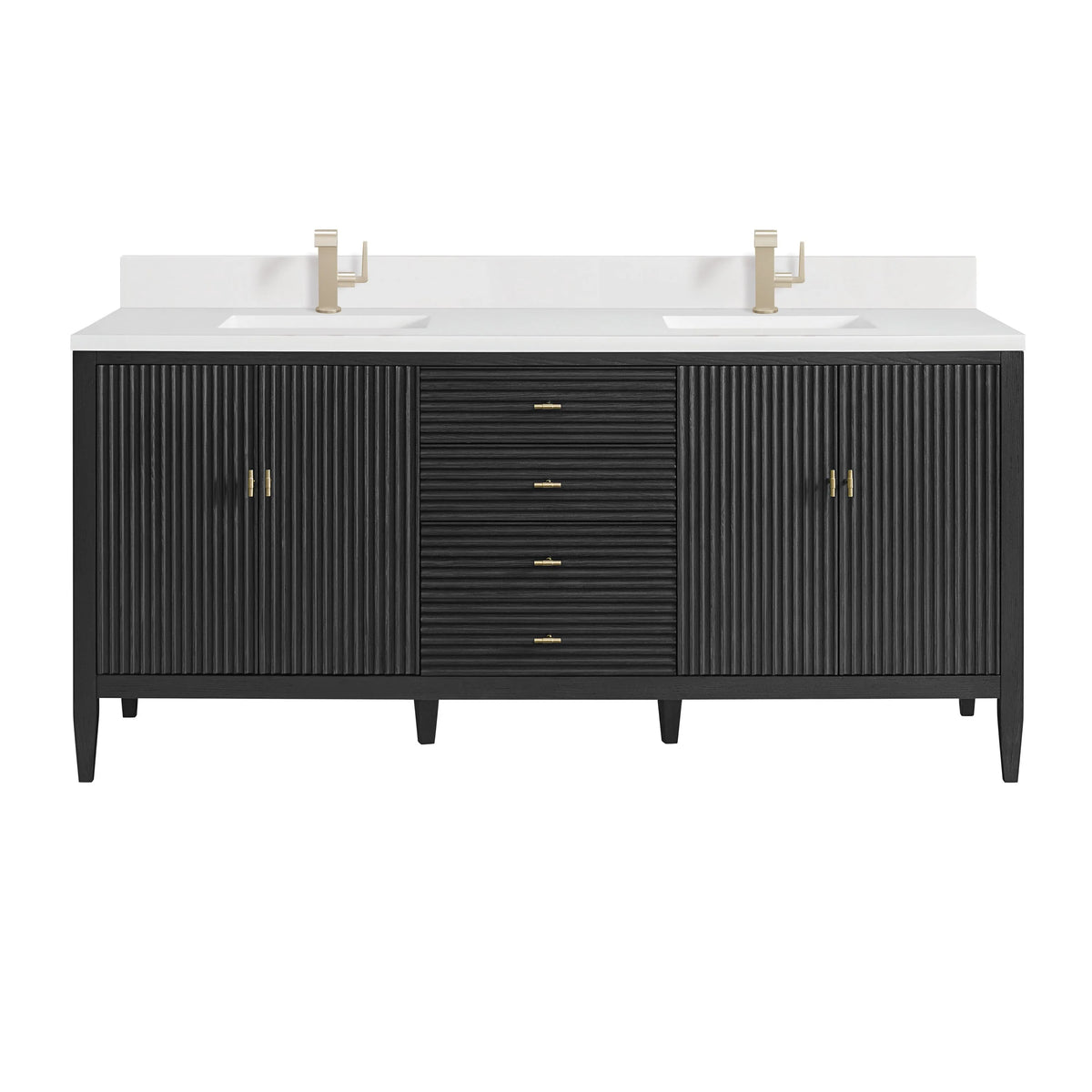 Myrrin 72" Vanity, Carbon Oak w/ Single Hole 3 CM White Zeus Silestone Top & Backsplash
