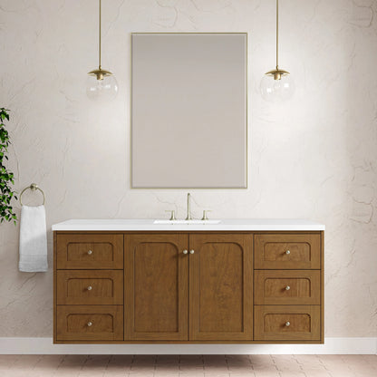 Laurent 60" Single Vanity, Honey Oak w/ 3 CM White Zeus Silestone Top