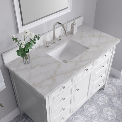 Renovate for Less Atlanta Brittany 48" Single Vanity, Bright White w/ 3 CM Victorian Silver Silestone Top