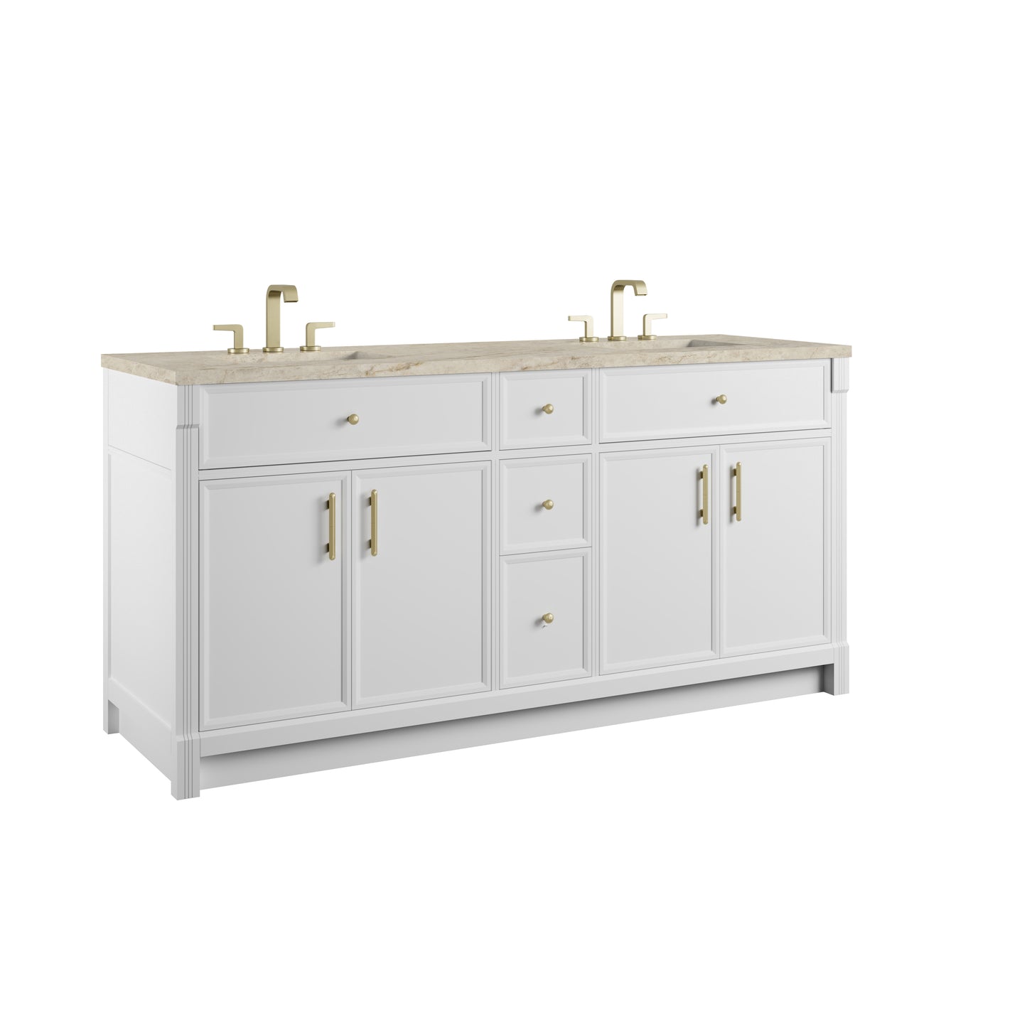 Renovate for Less Atlanta Bellshire 72" Double Vanity, Bright White w/ 3 CM Tajnar Eclos Top w/FreePower Wireless Charger