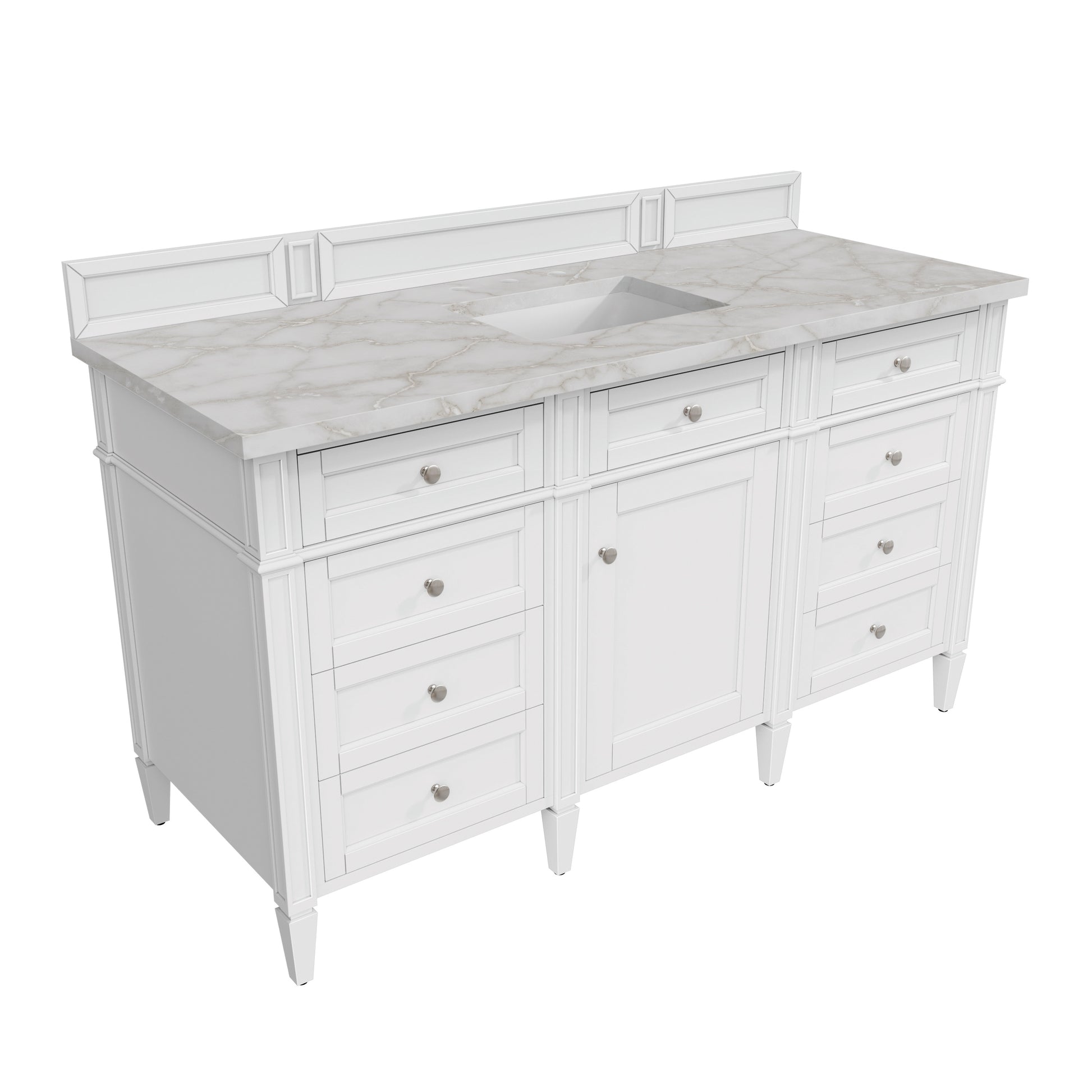 Renovate for Less Atlanta Brittany 60" Single Vanity, Bright White w/ 3 CM Victorian Silver Silestone Top