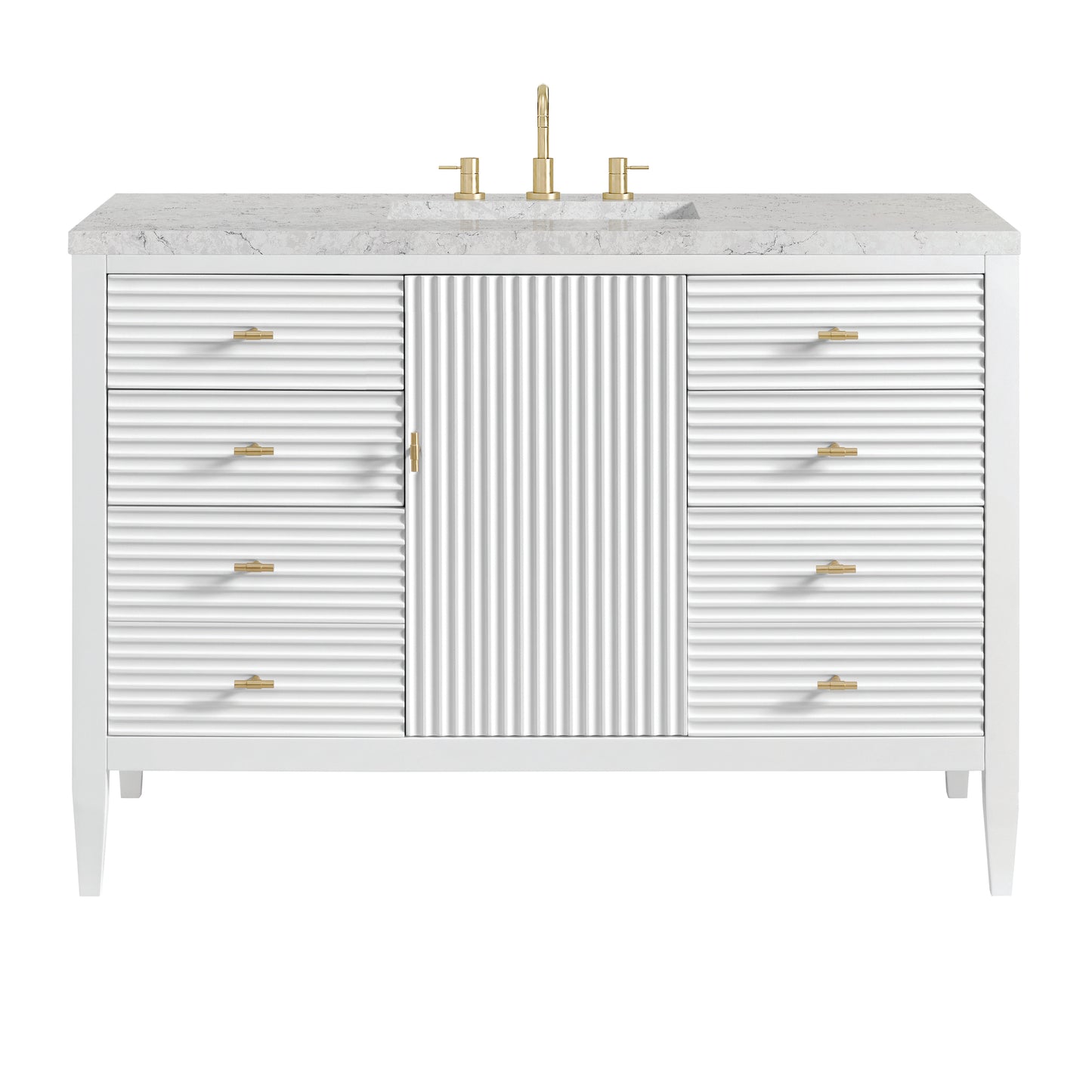 Renovate for Less Atlanta Myrrin 48" Single Vanity, Bright White w/ 3 CM Eternal Jasmine Pearl Silestone Top w/FreePower Wireless Charger