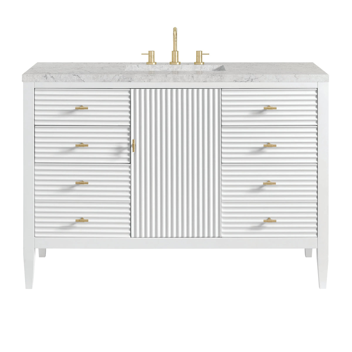 Myrrin 48" Single Vanity, Bright White w/ 3 CM Eternal Jasmine Pearl Silestone Top w/FreePower Wireless Charger
