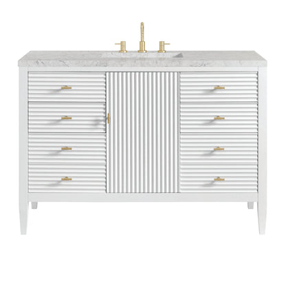 Myrrin 48" Single Vanity, Bright White w/ 3 CM Eternal Jasmine Pearl Silestone Top w/FreePower Wireless Charger