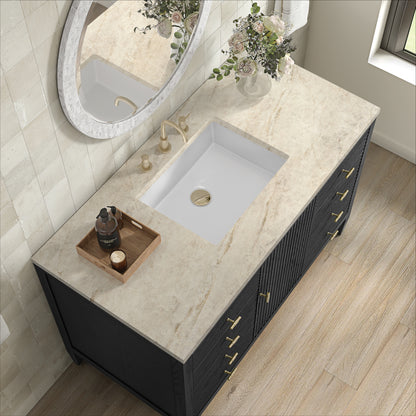 Renovate for Less Atlanta Myrrin 48" Single Vanity, Carbon Oak, w/ 3 CM Tajnar Eclos Top